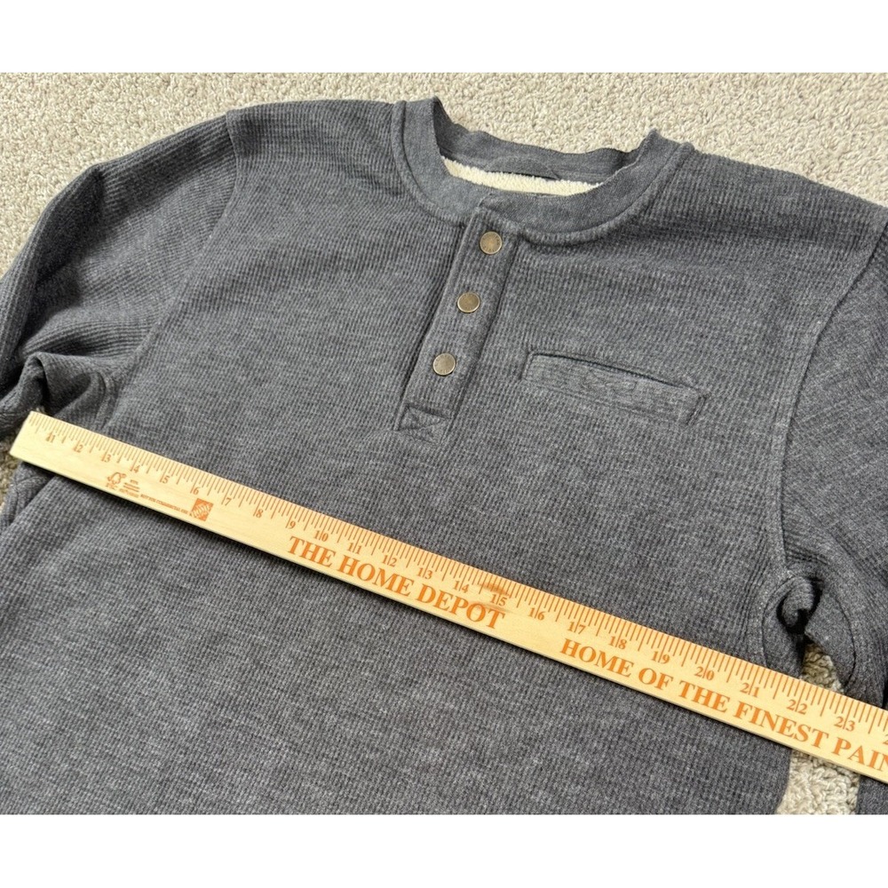 LL Bean Sherpa Lined Waffle Henley Sweater Pullover Quarter Snap Gray Mens Large - Picture 9 of 9